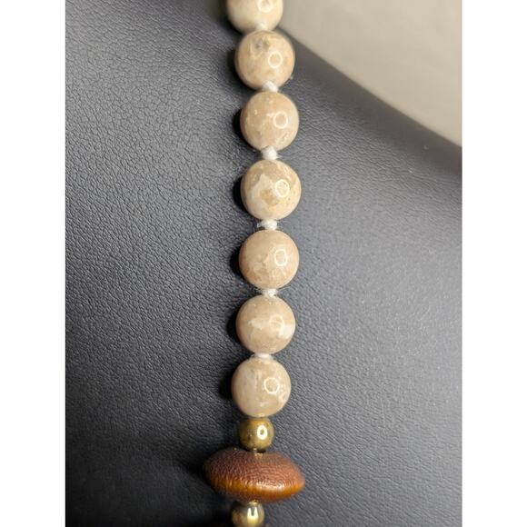 Vintage Wood Jasper Stone Bead 28" Necklace W/ Slide in Clasp. - Picture 5 of 10